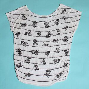 Black and White Striped Skull Bones Shirt Off Shoulder